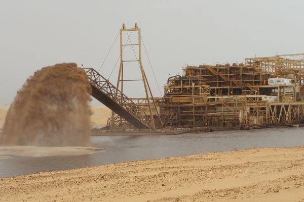 Mining of mineral sands can be by both  dry mining and wet (dredge) mining methods.